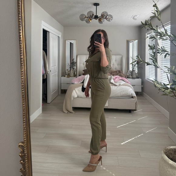 Olive Green Women's Jumpsuit - Picture 3 of 5